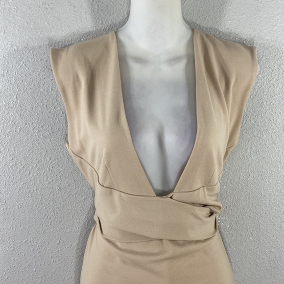 NWT Lulu’s River Deep Nude Plunge Tie Back Bodycon Dress XL JJ7 - Picture 3 of 10